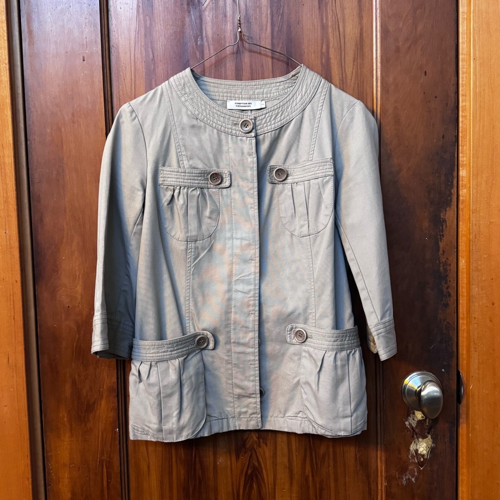 Vintage Utility style Jacket, Button Accents on Gathered Pockets from Paris -S